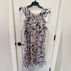 Liz Claiborne Pink and Black Leaf-Print Ruffle Midi Dress
